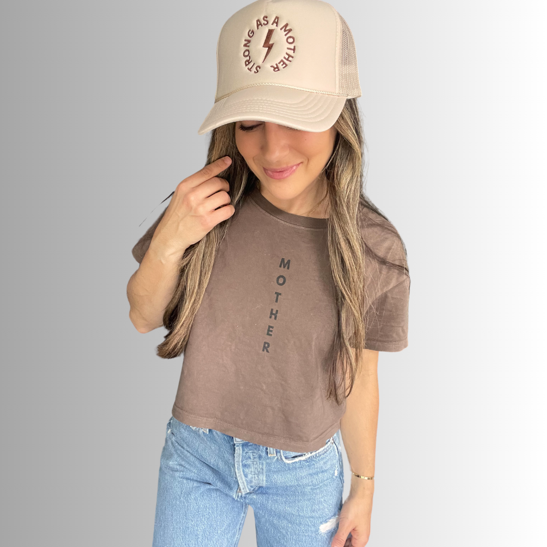 Strong as a mother™ Embroidered Trucker Hat - Sand