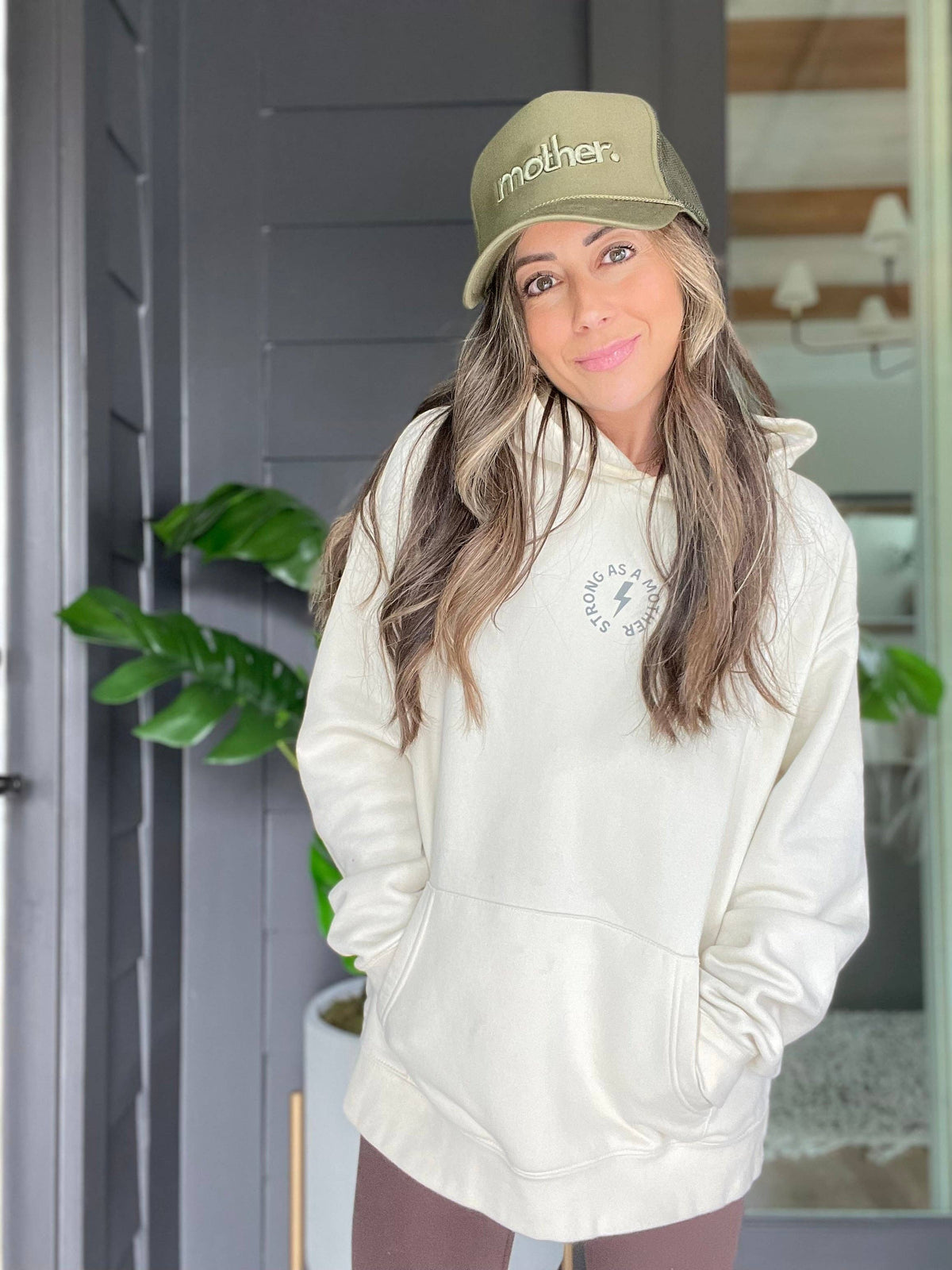 "mother." Embroidered Trucker Hat - Olive